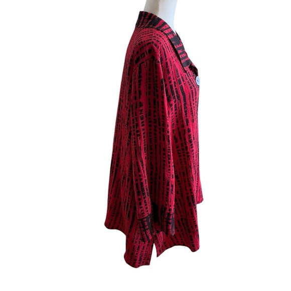 Ali Miles Printed Crinkle Button Front Tunic Blouse Top Plus Size 2X Black Work - Picture 6 of 10